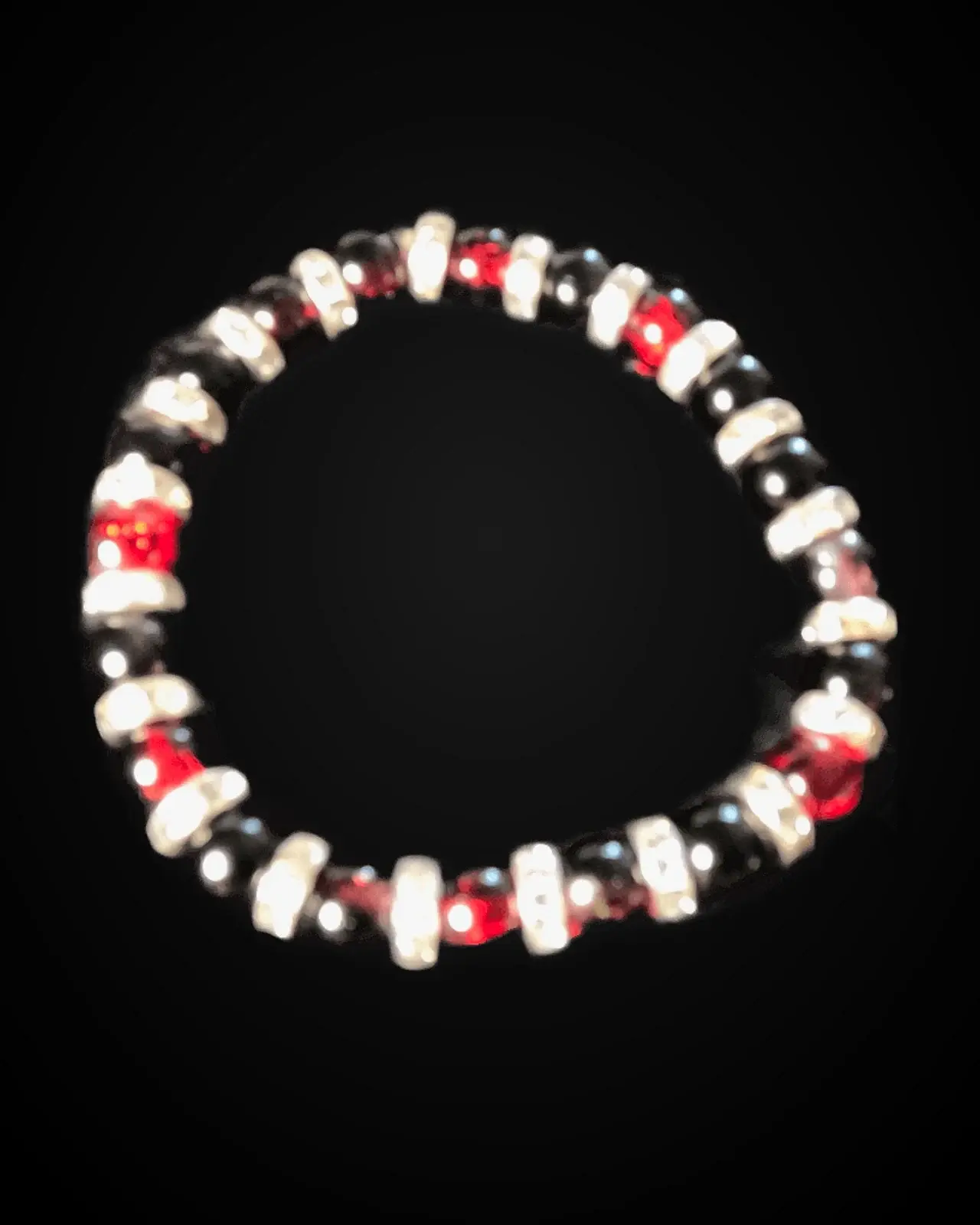 Ruby & Onyx — Black, ruby glass & crystal spacers